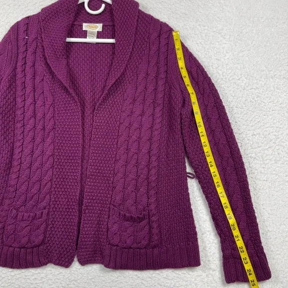 Talbots Sweater Womens Medium Purple Cable Knit Shawl Collar Cardigan Vintage - Picture 5 of 10